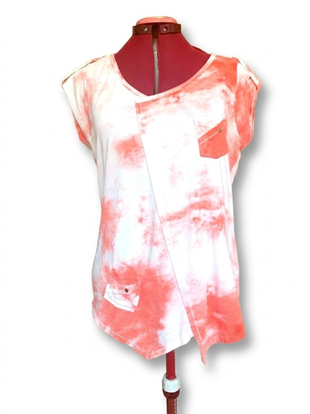 BLANCO NERO - Coral Tie-Dye Asymmetric Hem Top | Boho Festival Y2K - Large